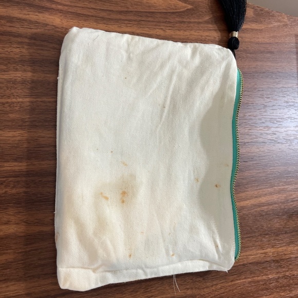 You Look Lovely Women Cosmetic Bag Size 9" Coral Canvas Tan Tote Black Tassel - Picture 9 of 13